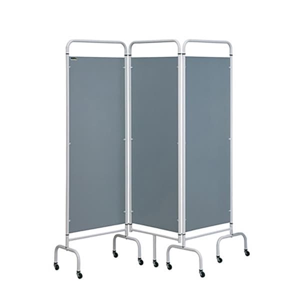 3 Panel Mobile Folding Screen with Curtain Silver