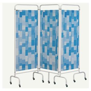 3 Panel Mobile Folding Screen With Curtain BluePatch