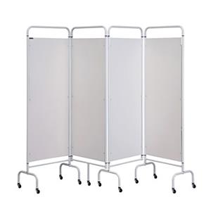 4 Panel Mobile Folding Screen with Curtain Silver