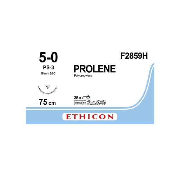 Prolene Suture Undyed 75cm 5-0 3/8 Circle Reverse Cutting Prime PS-3 PRIME 16mm 36pk