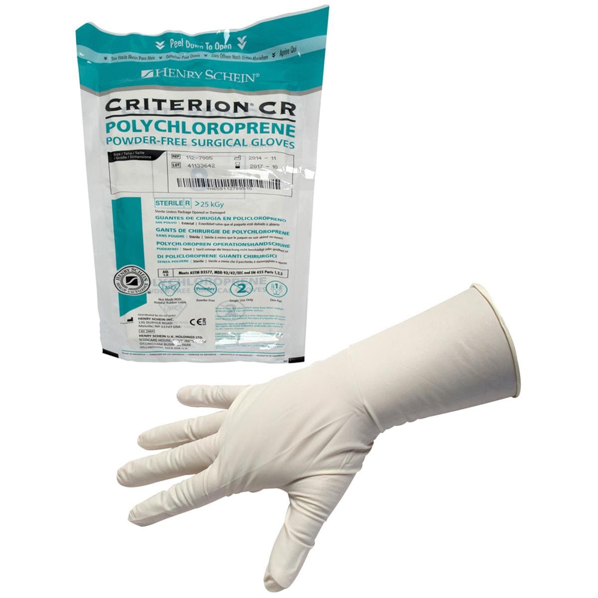 HS Criterion CR Polychloroprene Sterile Gloves Latex-Free Powder Free Size 6.5 Pairs 50pk