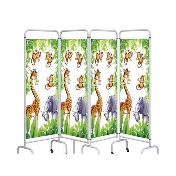 4 Panel Mobile Folding Screen with Curtain Jungle