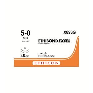Ethibond Suture White Coated 45cm 5-0 1/4 Circle Spatula S-14 8mm 12pk