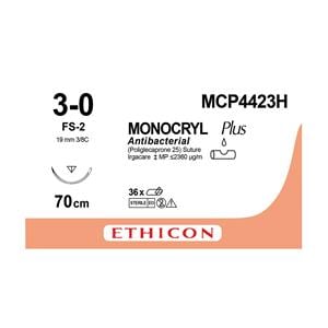 MONOCRYL PLUS Suture Monofilament Undyed 70cm 3-0 3/8C Reverse Cutting FS-2 19mm 12pk