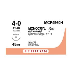 MONOCRYL PLUS Suture Monofilament Undyed 45cm 4-0 3/8C Reverse Cutting Prime PS-2 19mm 36pk